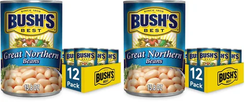Miniatura 8 de BUSH'S BEST Frijoles enlatados Great Northern (paquete de 12), fuente de proteína y fibra a base de plantas, bajo en grasa, sin gluten, 15.8 onzas