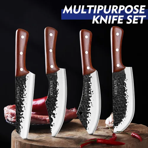 Miniatura 4 de KITNATS Juego de 4 cuchillos de carnicero forjados a mano, cuchillos Kiritsuke, cuchillo de carnicero, cuchillos de carnicero, cuchillos de corte