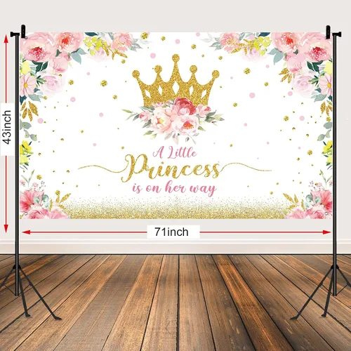 Miniatura 2 de Tatuo Telón de fondo de baby shower de 6 x 3.6 pies, decoración de fiesta de baby shower de princesa para niñas, pancarta de fiesta de flores rosas