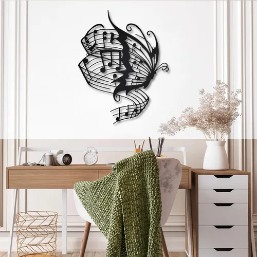 Miniatura 2 de Arte de pared de metal, arte de pared de metal con música de mariposa, notas musicales de arte de pared de metal, decoración de pared de mariposa