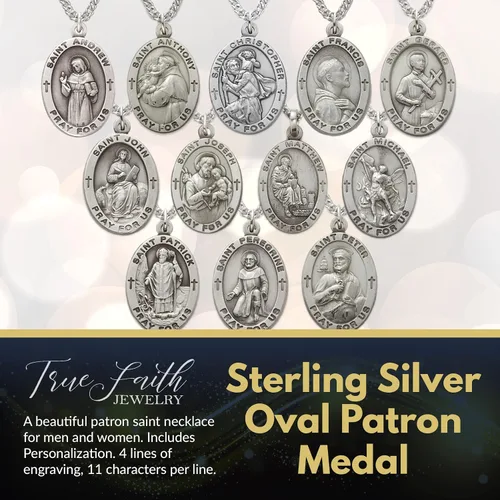 Miniatura 4 de True Faith Jewelry Customizable Sterling Silver Oval Patron Medal 78 Inch