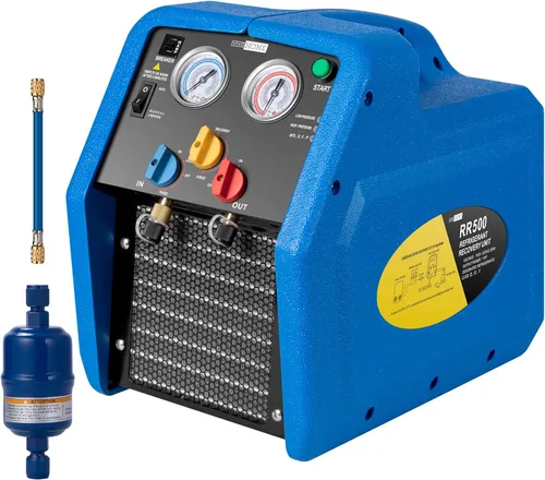 VIVOHOME 1 HP Máquina Portátil de Recuperación de Refrigerante de Doble Cilindro R32 R1234yf R454B, Unidad de Reciclado de Freón Sin Aceite para Azul