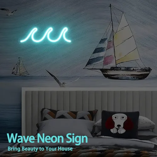 Miniatura 2 de Letreros de neón ondulados para dormitorio, letreros de neón LED azul hielo para decoración de pared, luces nocturnas alimentadas por USB
