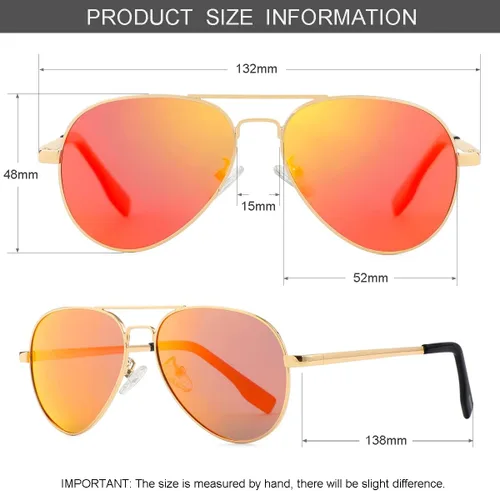 Miniatura 40 de Gleyemor Lentes de sol polarizados estilo aviador para niños y niñas, jóvenes, adolescentes, dos tamaños de 1.969 in y 2.047 in