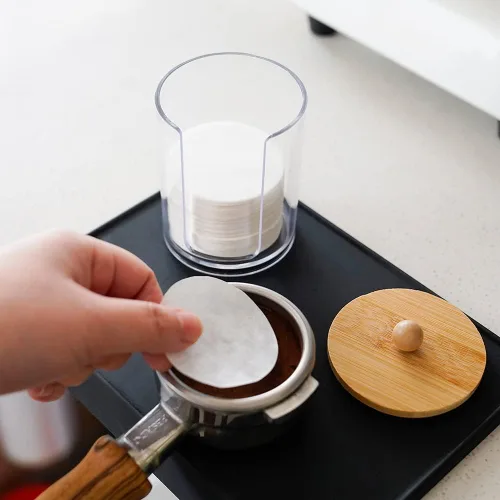Miniatura 3 de watchget Soporte de filtro de papel espresso con tapa, dispensador de filtro de café acrílico compatible con filtros de papel redondos de 2.008