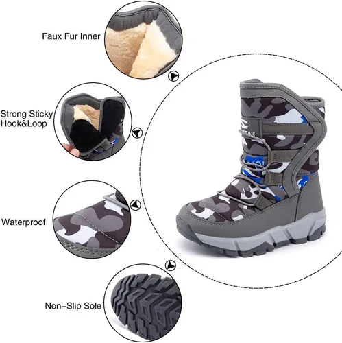 Miniatura 2 de GUBARUN - Botas de nieve para niños, impermeables, antideslizantes, resistentes al frío, zapatos para invierno y climas fríos