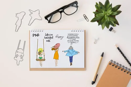 Miniatura 3 de Threetols Sellos y troqueles para niñas para hacer tarjetas, palabras de felicitación, sellos transparentes y juegos de troqueles de corte