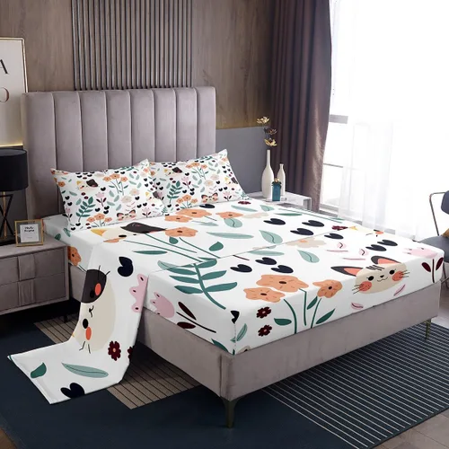 Miniatura 16 de Manfei Juego de sábanas de pájaros tamaño matrimonial, juego de ropa de cama floral de hojas botánicas para decoración de habitación de niños