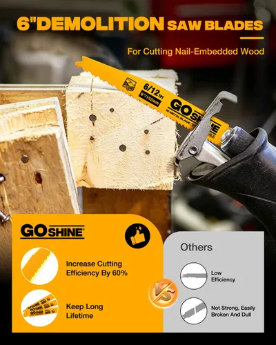 Miniatura 5 de Paquete de 10 hojas de sierra recíproca de demolición bimetálica 6/12 TPI de 6 pulgadas para madera con clavos, madera incrustada en clavos