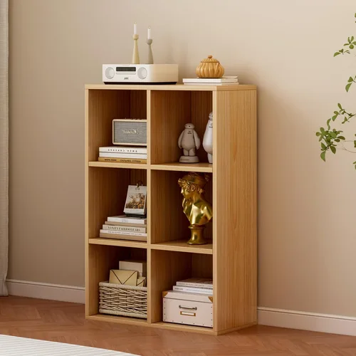Miniatura 16 de OSCHF - Estantería de almacenamiento de 9 cubos, estantería de madera de 3 niveles con soporte en el suelo, estantería abierta para el hogar