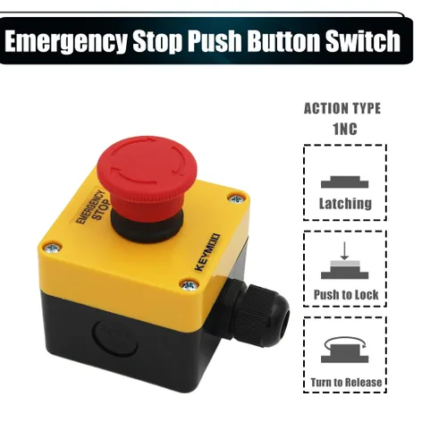 Miniatura 2 de Interruptor de botón de parada de emergencia, 1NC 10A 660V con caja impermeable IP65, 2 conectores negros PG13.5 (1)