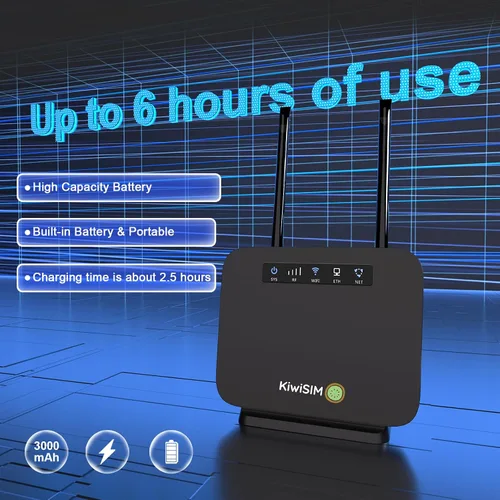 Miniatura 8 de KiwiSIM Enrutador WiFi portátil 4G LTE, puertos WAN y LAN, tarjeta de datos de 1 GB, punto de acceso móvil WiFi de 300 Mbps, compatible