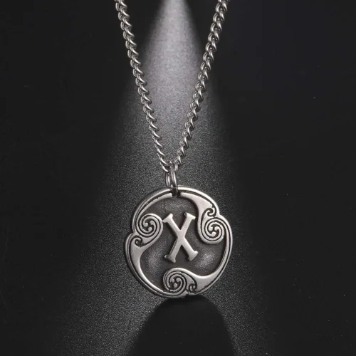 Miniatura 3 de TEAMER Collar con colgante de amuleto de acero inoxidable de 24 runas de los vikingos nórdicos, joyería con símbolo de la suerte y la bendición