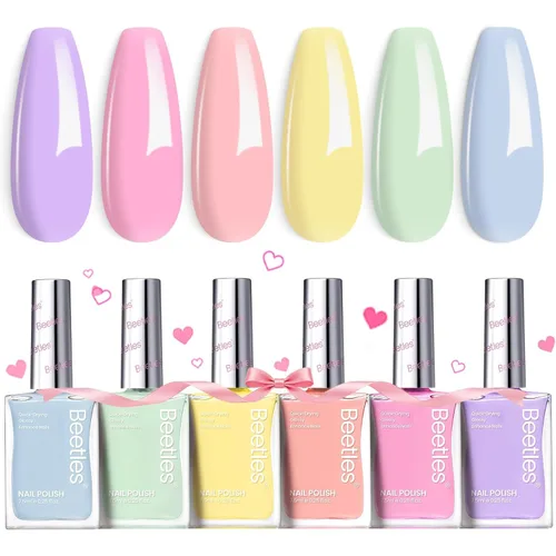 Miniatura 9 de Beetles - Juego de esmaltes de uñas pastel, 6 colores, rosa, azul, amarillo, nude, rosa, morado, juego de esmalte de uñas de secado rápido, secado