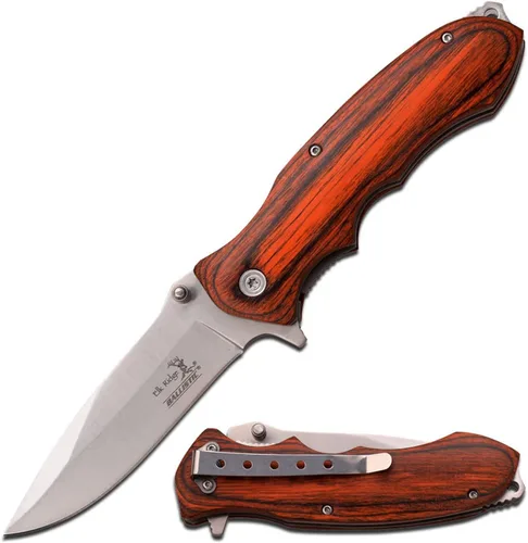 Elk Ridge - Cuchillo plegable asistido por resorte al aire libre - Cerrado de 4.5 pulgadas, hoja de acero inoxidable con acabado satinado de 3.5