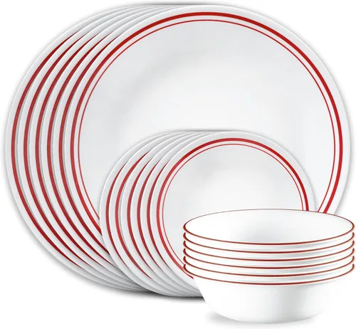 Miniatura 7 de Corelle Vitrelle Juego de vajilla de 18 piezas para 6 personas, juego de platos y cuencos de vidrio de triple capa y resistentes a roturas y Acadia