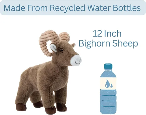 Miniatura 9 de The Petting Zoo Peluche de oveja de cuerno grande, regalos para niños, animales del zoológico Wild Onez, juguete de peluche de oveja, 12 pulgadas