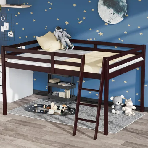 Miniatura 17 de VINGLI - Cama tipo loft baja de 47'' para junior con escaleras, cama de madera tamaño individual para adultos, niños y adolescentes jóvenes, sin