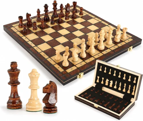 Juego de ajedrez de madera magnético grande de 17 pulgadas, perfecto para adultos y principiantes, hecho a mano, juegos de mesa de diseño plegable