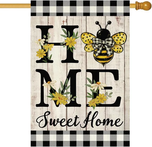 Miniatura 7 de ORTIGIA Home Sweet Home - Bandera de jardín de magnolia de doble cara de 12.5 x 18 pulgadas, para primavera y verano, a cuadros, pequeña bandera