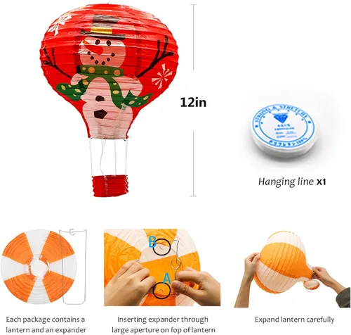 Miniatura 6 de Faroles de papel de globo aerostático de 12 pulgadas, decoraciones de Navidad en julio, decoración colgante de Papá Noel y estrella para fiesta