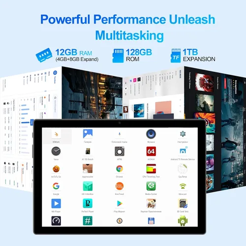 Miniatura 3 de Tableta, tableta Android 14 de 10 pulgadas, procesador Octa-Core, 12 GB de RAM + 128 GB de ROM, pantalla táctil IPS HD 1280x800, batería de 6000