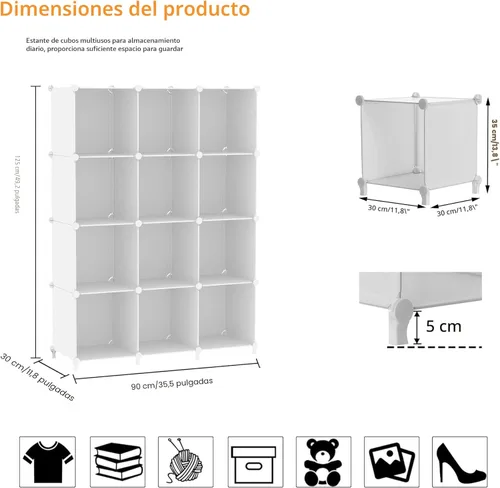 Miniatura 3 de AWTATOS Organizador de almacenamiento de cubos, estantería de 12 cubos, estantería de bricolaje de plástico para armario, estantes de almacenamiento