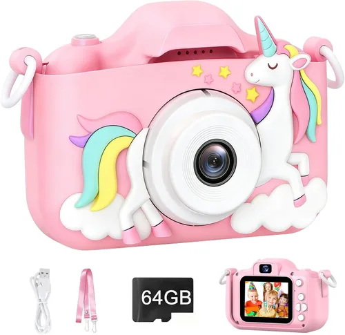 Miniatura 11 de Cámara para niños, juguetes de video para niños de 3 a 8 años, niños y niñas, cámara de 1080P de doble lente 48MP para niños pequeños con tarjeta SD