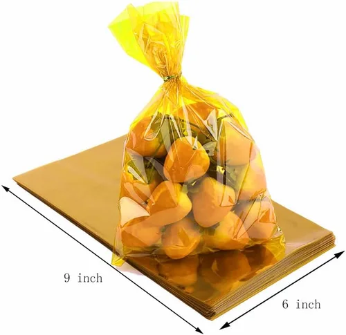 Miniatura 2 de CC wonderland zone Bolsas de celofán amarillas – Paquete de 50 bolsas de plástico de celofán de regalo con lazos, para dulces de galletas, regalos