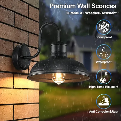 Miniatura 4 de Paquete de 2 apliques de pared exteriores de anochecer a amanecer, luz de granero de cuello de ganso estilo granja exterior, lámpara de montaje