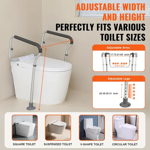 Miniatura 2 de Happybuy Barra de seguridad para inodoro, marco de asiento de inodoro ajustable, se adapta a la mayoría de inodoros, soporta 300 libras, barras