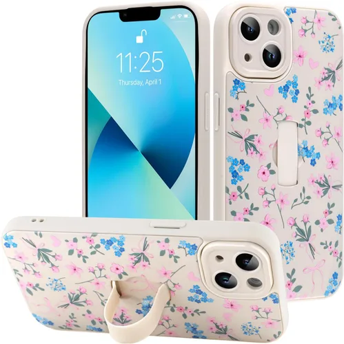 Miniatura 45 de Funda diseñada para iPhone 17 Pro Max con soporte plegable y correa para dedos, bonito patrón de lazo de corazón de flor rosa para mujeres y niñas