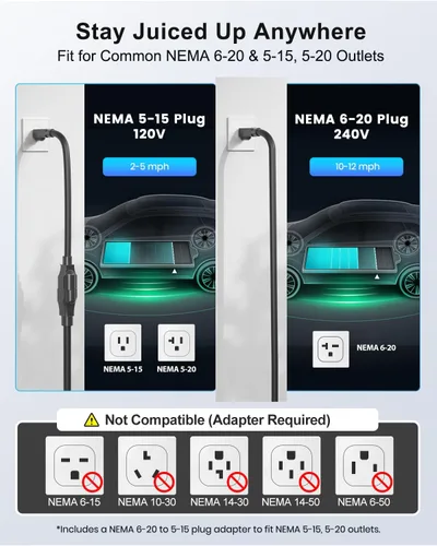Miniatura 3 de EVDANCE Cargador EV Nivel 1 y 2, Cargador Portátil para Vehículo Eléctrico con Cable de 25 Pies, Estación de Carga EV para el Hogar para Autos Blanco