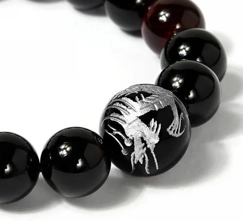 Miniatura 4 de Merdia - Pulsera elástica para hombre, diseño de ojo de tigre con cuentas de dragón y rey (plateado y amarillo)