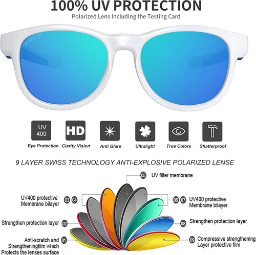 Miniatura 3 de DEAFRAIN Gafas de sol polarizadas para niños y niñas, marco TPEE para deportes, niños y jóvenes de 5 a 13 años con protección UV 100%