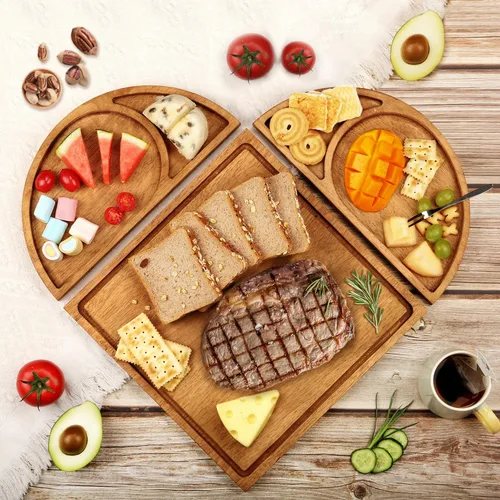 Miniatura 9 de Juego de 3 tablas de queso magnéticas extra grandes, tablero de queso, cuadrado, redondo y en forma de corazón, bandeja de madera para servir