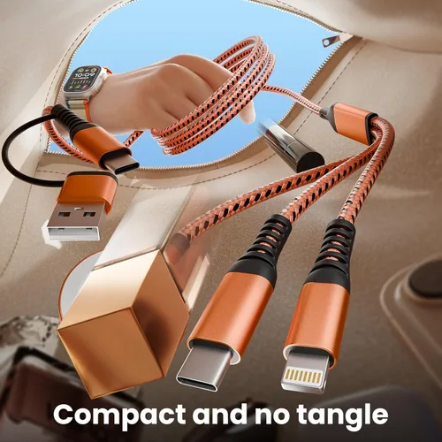 Miniatura 7 de Cargador de viaje para iWatch, cable de carga múltiple 3 en 2 con cargador IP/USB C/iWatch, cargadores de viaje para múltiples dispositivos, Naranja