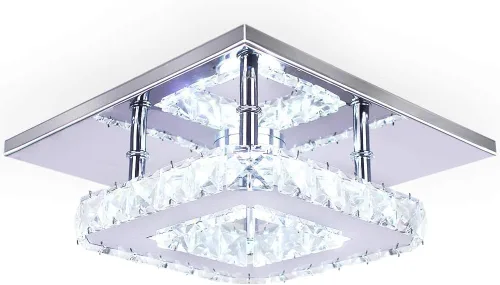 Miniatura 9 de Pequeña Lámpara de Araña LED de Cristal, Instalación Semiempotrada, Lámpara de Techo Moderna de Cristal para Dormitorios, Comedores, Pasillos
