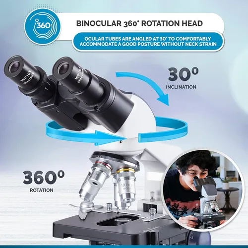 Miniatura 5 de AmScope B120C-WM-BS Siedentopf Microscopio Compuesto Binocular, Ampliación 40X-2500X, Campo Claro, Iluminación LED, Condensador Abbe, Etapa Mecánica