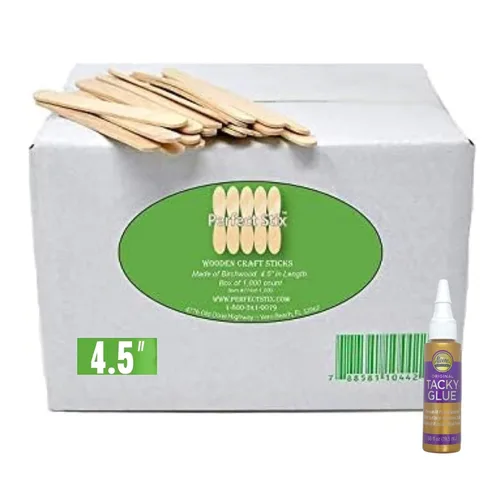 Perfect Stix Palitos para manualidades de 4.5 pulgadas con pegamento pegajoso adicional, caja de 1000 palos y pegamento pegajoso de Aleene de 0.66