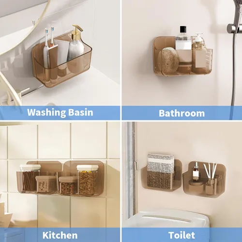Miniatura 6 de Diesisa Organizador de Pared de Acrílico de 2 piezas, Organizador Adhesivo para Puerta de Gabinete, Estantes de Baño de Acrílico para Pared, Sin
