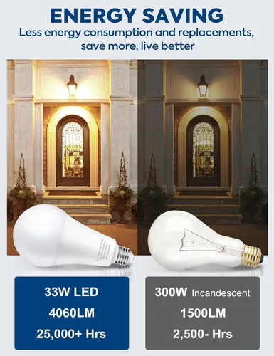 Miniatura 3 de Bombilla LED equivalente a 300 W, bombilla LED A23 súper brillante de 4060 lúmenes, blanco cálido 3000 K, ahorro de energía de 33 W, base media E26