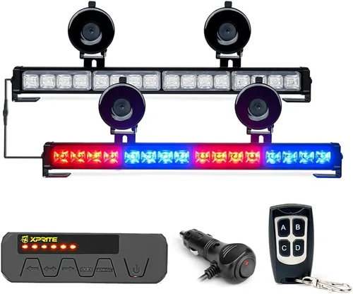 Miniatura 6 de Xprite Luces estroboscópicas de emergencia para salpicadero, barra de luz antirreflejos de 32 LED, control remoto inalámbrico y ventosas potenciadas