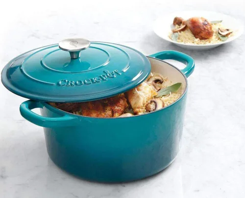 Miniatura 4 de Crock-Pot Artisan - Horno holandés redondo de hierro fundido esmaltado de 5 cuartos de galón, color verde azulado degradado, utensilio de cocina