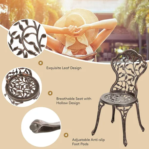 Miniatura 6 de RELAX4LIFE Juego de 3 piezas de bistró para exteriores, juego de mesa de bistró de aluminio fundido para todo tipo de clima con elegante