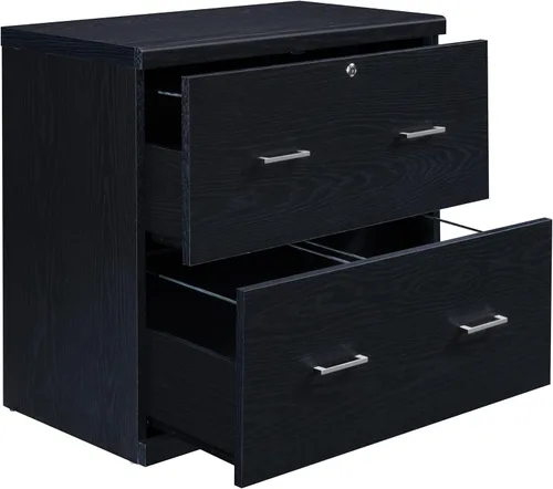 Miniatura 5 de OSP Home Furnishings Alpine Archivador de 2 cajones con cajón superior de bloqueo y sistema de fijación de bloqueo, lateral, color negro