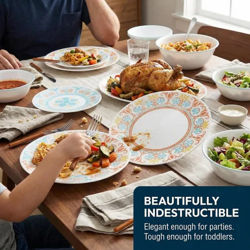Miniatura 5 de Corelle Terracotta Dreams - Juego de vajilla para 6 platos llanos de 18 piezas, platos de aperitivo y cuencos de 18 onzas, apto para lavavajillas
