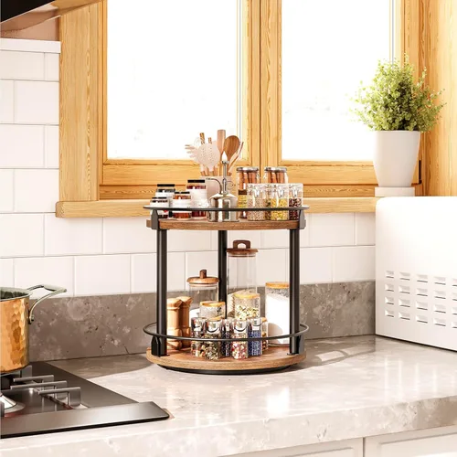 Miniatura 2 de YATINEY Lazy Susan SR22BR - Organizador giratorio para especias, organizador de platos giratorios de 2 niveles, soporte industrial para especias