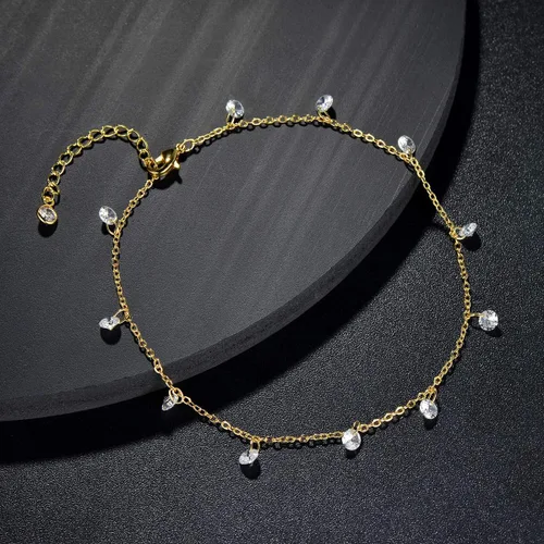 Miniatura 4 de LOYATA - Tobillera delicada bañada en oro de 14 quilates para mujeres, con pequeña cruz de circonia cúbica blanca y borlas bonita joyería