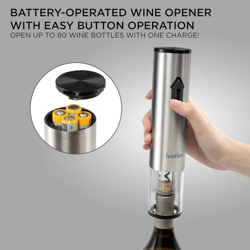 Miniatura 5 de Ivation Juego de vino de 9 piezas Abridor eléctrico, bomba de aire, vertedor con aireador, tapones de vino y champán, cortador de lámina y soporte.